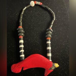 VINTAGE  “PARROT PEARL “HANDMADE RED ROBIN CERAMIC  NECKLACE